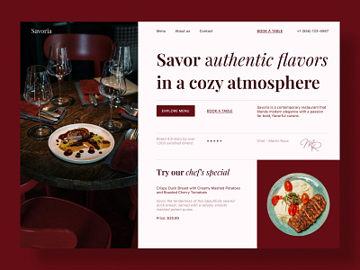 🍷 Restaurant Website Design cleandesign foodwebsitedesign herosection minimalistdesign modernui responsivedesign restaurantui restaurantwebsite ui ui concept userinterface uxui web design