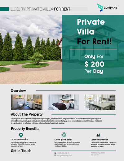 Luxury Private Villa For Rent Flyer Template branding graphic design house marketing