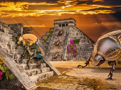 Ancient Mayan Beetles composite graphic design photoshop