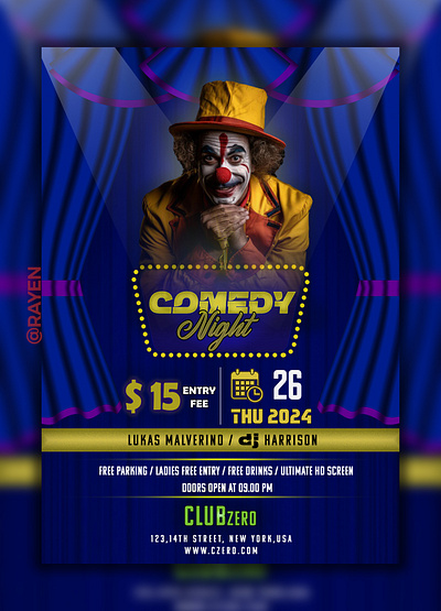 Flyer to promote a local Comedy Night Event graphic design