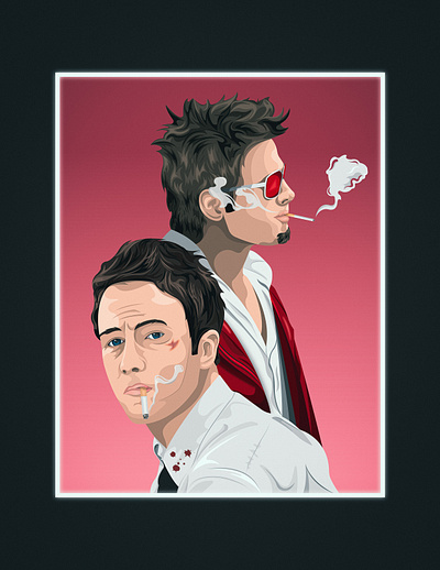 Fight Club 2d design adobe illustrator brad pitt cinema david fincher digital design edward norton fan art fight club graphic design movie art movie poster portrait illustration tyler durden vector