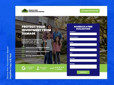 Perma Pier Foundation Repair A/B Test ab test advertising campaign case study digital design foundation repair home services landing page landing page testing marketing perma pier ppc marketing texas ui ux