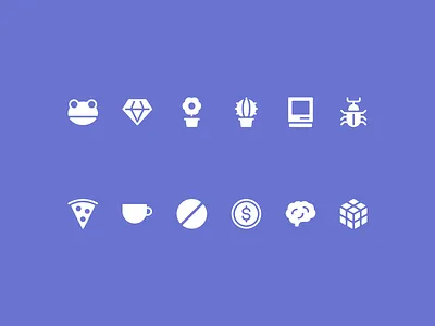 Random icons bug cup design diamond flower frog icon icons illustration minimal minimalism minimalist pizza vector