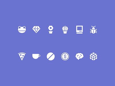 Random icons bug cup design diamond flower frog icon icons illustration minimal minimalism minimalist pizza vector