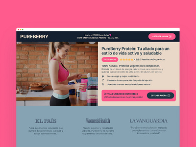 Shopify Landing Page Design for PureBerry Protein Supplement figma graphic design landing page ui