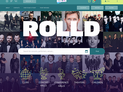 Variations of the website design for the Rolld ticket agency afisha agency colors concept concerts creative design events graphic design landing music perfomance redesign tickets ui uiux ux visual design webdesign website