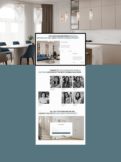 One-page website for interior design studio Concept creative design design inspiration digital design landing page layout design minimalist design modern design one page site tilda ui ui design uiux user experience user interface web design web development website