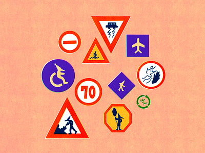 Traffic Signs airplane art artwork caution design illust illustration ipad peachtober24 photoshop riso sign slow speed stop tweetyheather verbot wait