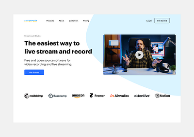 Home page for- streaming studio branding clean design interface landing page live marketing site minimal recording streaming studio ui user experience user interface ux video recording web design webapp website website design