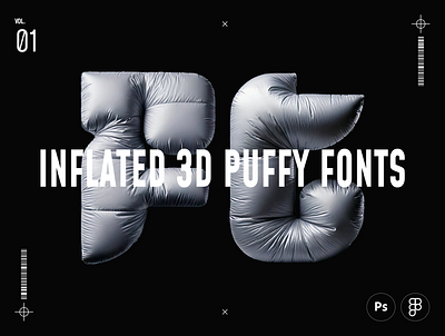 Inflated 3D Puffy Fonts Vol.01 3d 3d design 3d fonts 3d puffy fonts inflatable type inflated 3d type design typography ui