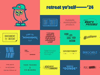 Retreat Yo'self 2024 atlanta fonts graphic design illustrated notes owls peach typography