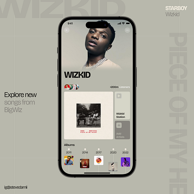 Music App app design artist app clean figma geex mobile app design music music app product design startup tech ui ui design wizkid