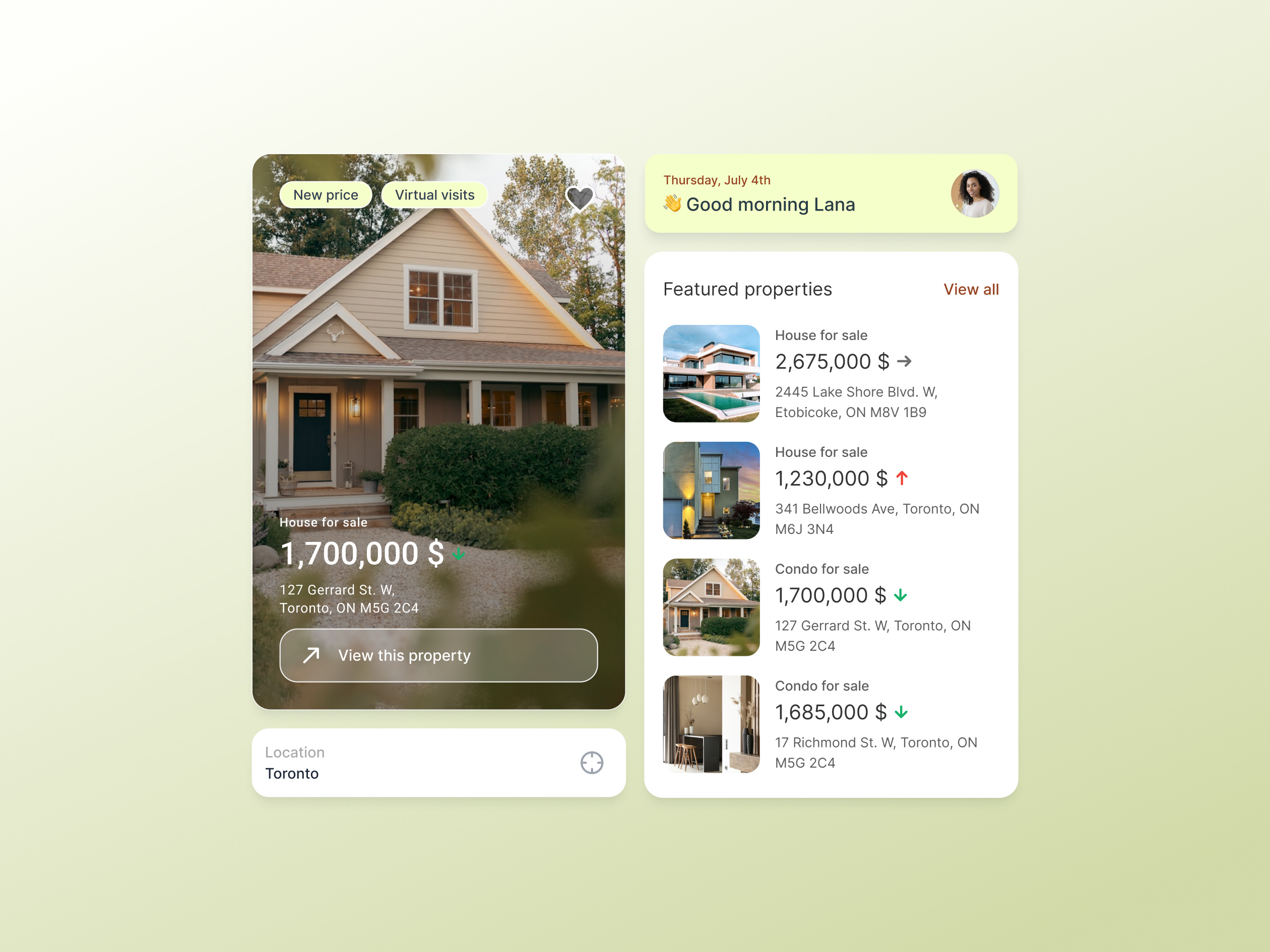 UI for a Real Estate app app design daily ui design home app list view mobile app product design real estate ui ui card ui kit uiux ux