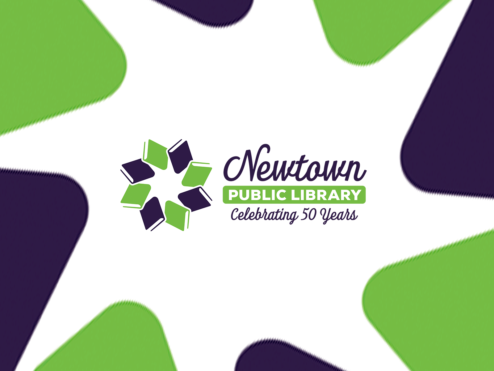 Newtown Public Library - Logo Design abstracted anniversary art direction book circular community graphic design green identity library logo logo design modern purple re brand script font spiral stationery window graphic