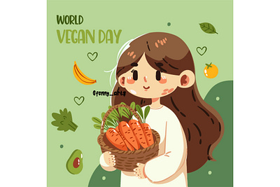 World Vegan Day with Girl Character campaign celebration character day diet eco environment event fruit girl healthy human lifestyle natural plant sustainable vegan veganism vegetable vegetarian