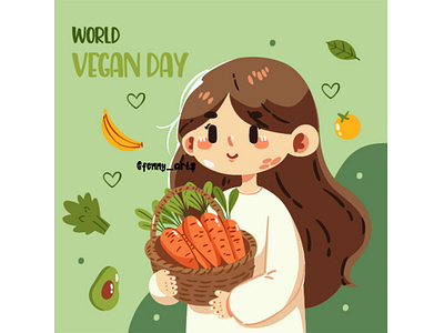 World Vegan Day with Girl Character campaign celebration character day diet eco environment event fruit girl healthy human lifestyle natural plant sustainable vegan veganism vegetable vegetarian