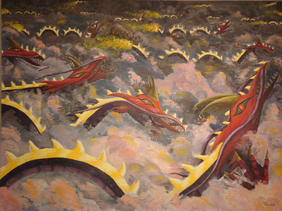 Dragons in the Clouds acrylics asia asiadragons clouds cloudscape contemproraryart dragons dragonsflying dragonsintheclouds finearts