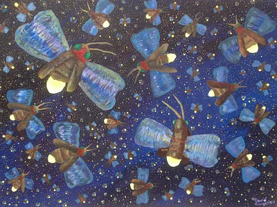 The Fireflies acrylics animals fireflies firefliesatnight insects nightsky starrynight stars swarm