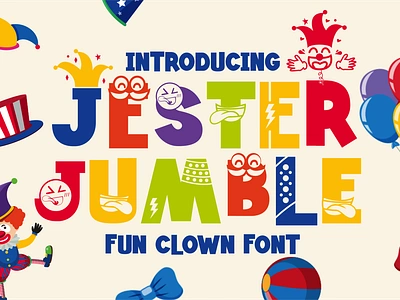 Jester Jumble – Fun Clown Font advertising branding font children circus clothing clown creative design decorative display font fun font graphic design illustration invitation logo magazines modern font packaging playful poster font product design