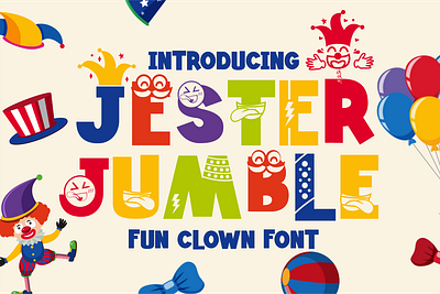 Jester Jumble – Fun Clown Font advertising branding font children circus clothing clown creative design decorative display font fun font graphic design illustration invitation logo magazines modern font packaging playful poster font product design