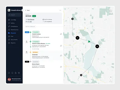 Growth Dispatch - Dashboard automated coaching coaching tips compliance compliant operations dashboard dispatch documents fuel hard braking live map maintenance safety safety scores safety ui