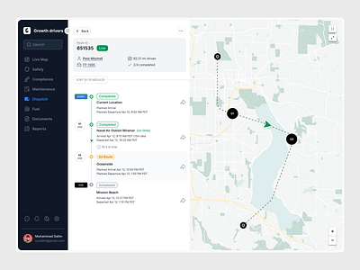 Growth Dispatch - Dashboard automated coaching coaching tips compliance compliant operations dashboard dispatch documents fuel hard braking live map maintenance safety safety scores safety ui