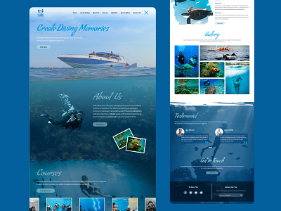 Scuba Website blue boat website design dive diving diving instructor diving website figma ocean ocean surface padi scuba sea surfing surfing website ui uiux underwater userexperience webdesign