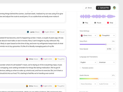 Text-to-Speech Application ✨ product design saas saas design text to speech tts ui ui design user experience user interface web application