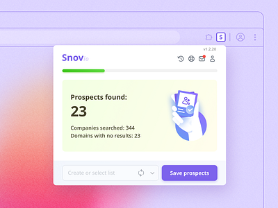 Extension LinkedIn finder. Success screen extension finder hand illustration linkedin prospects sales save snov.io