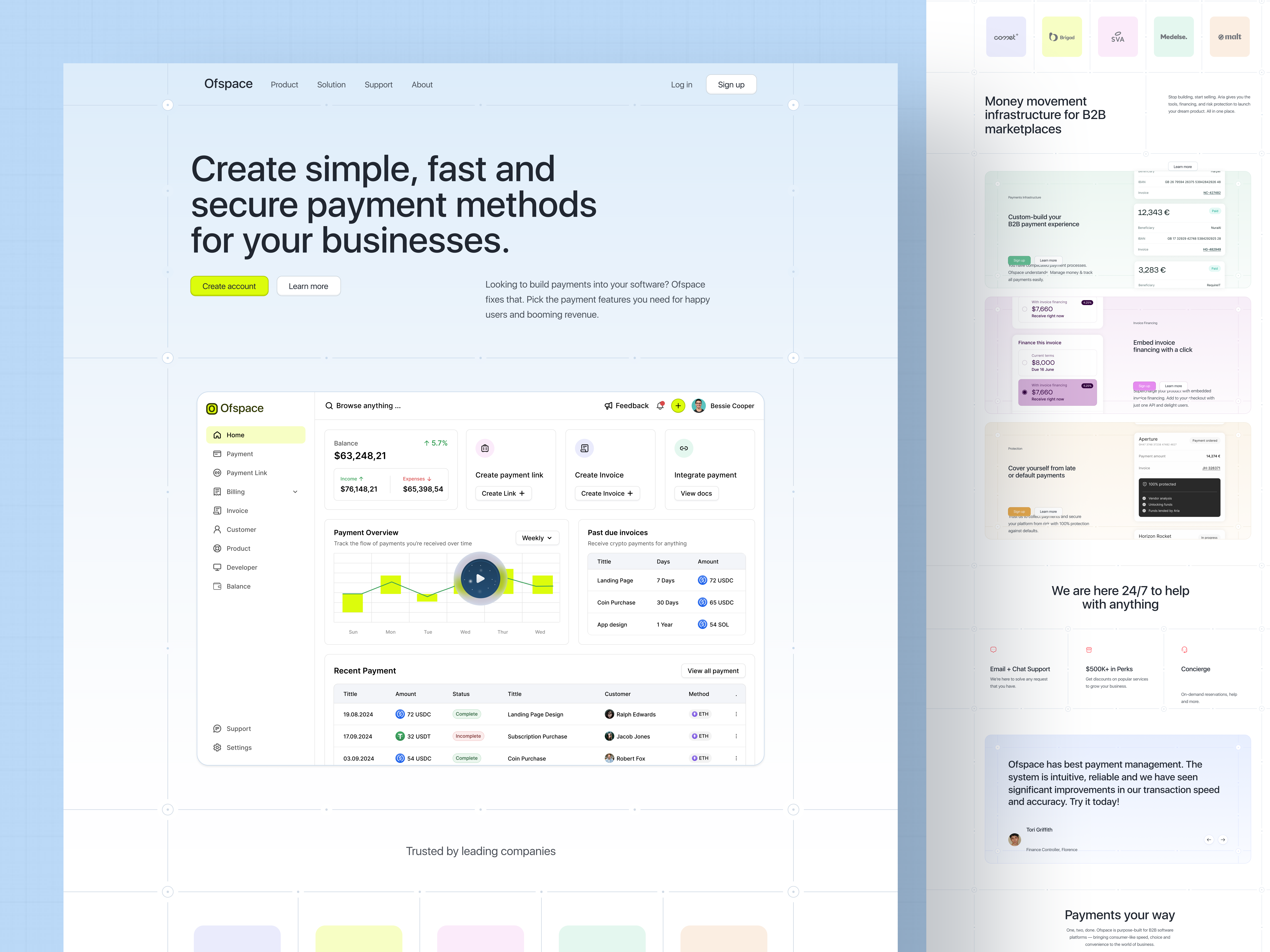 Finance Payment Website banking design finance fintech graphic design homepage landing page modern ofspace payment product design saas typography ui uidesign uiux user interface ux web design website