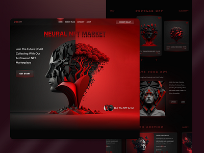 NFT Market website , Landing Page darkmode design figma graphic design landingpage nft nftlandingpage nftmarket nftmarketplace nftwebsite ui uidesign uidesigner web webdesign