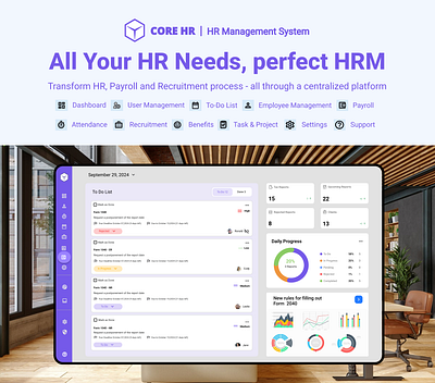 Human Resource Management Project adobexd app branding crm dashboard design figma graphic design hrm illustration interaction interface mobileappdesign saas ui ux uxui web webapplication website