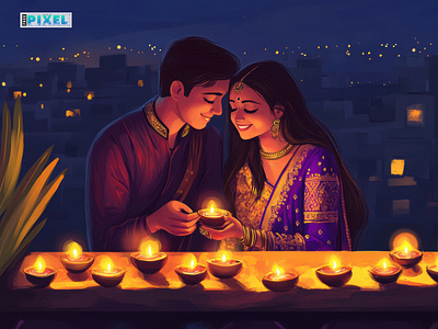 Diwali: The Festival of Lights atmosphere background celebration colorful design couple diwali diwali illustration diwali night diwali2024 diya festival festival of lights freepixel graphic design illustration joy lights lit diya vector