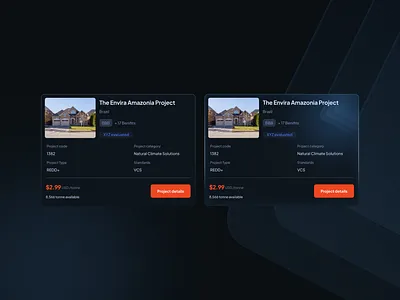 Project card designed for a carbon credit marketplace card dark linear product design sustainability ui