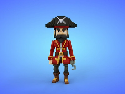 Pirate Captain Voxel Character - 3D Lowpoly Fantasy Model 3d 3d model adventure cartoon fantasy game asset lowpoly magicavoxel pirate captain pirates voxedit voxel art