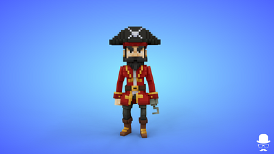 Pirate Captain Voxel Character - 3D Lowpoly Fantasy Model 3d 3d model adventure cartoon fantasy game asset lowpoly magicavoxel pirate captain pirates voxedit voxel art