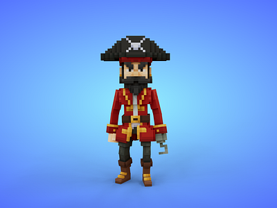 Pirate Captain Voxel Character - 3D Lowpoly Fantasy Model 3d 3d model adventure cartoon fantasy game asset lowpoly magicavoxel pirate captain pirates voxedit voxel art