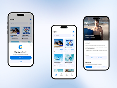 Instructor Booking Platform, | Login, Home page, Profile admin booking development instructors lessons no code no code development nocode payments services surf surfing ui ui desing uidesign water web design web development.