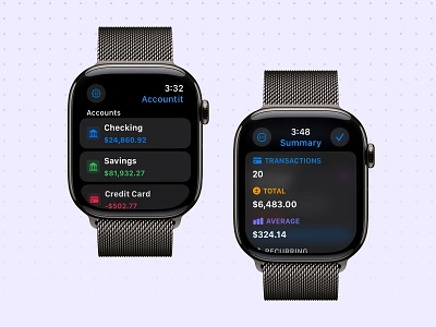 Accountit - watchOS Screens app design app ui app ui design apple watch app apple watch app design apple watch app ui design design for app design for apple watch app design for watchos digital design product design ui ui design for apple watch app ui for app ui for watchos uiux watchos app watchos app design watchos app ui