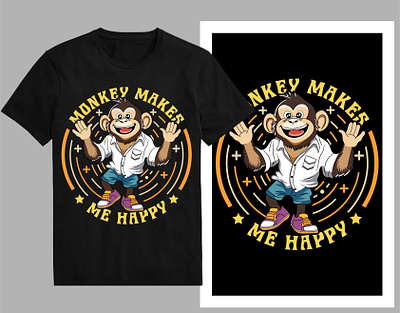 Monkey makes me happy t-shirt design cartoon drawing cartoon hat cartoon logo cartoon monkey chimpanzee coloring page drawing gorilla mascot monkey monkey monkey logo monkey t shirt shirt streetwear t shirt design tee trendy t shirt tshirt typography urban