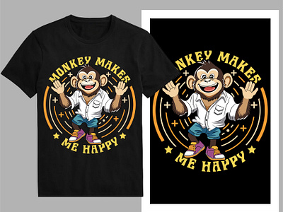 Monkey makes me happy t-shirt design cartoon drawing cartoon hat cartoon logo cartoon monkey chimpanzee coloring page drawing gorilla mascot monkey monkey monkey logo monkey t shirt shirt streetwear t shirt design tee trendy t shirt tshirt typography urban