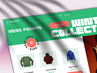 Collect - Ecommerce Website Hero Design branding clean clothes collection e commerce e shop ecommerce website fashion mens minimal online order online shopping shopify style ui ux web design web template website winter collection