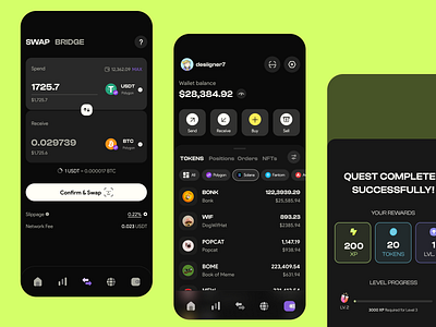 Plena - Crypto Super App app ui bridge crypto crypto app crypto wallet dark mode finance fintech mobile app quests swap wallet