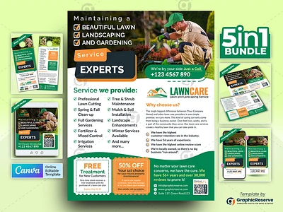 Lawn and Landscaping Service Marketing Material Bundle Canva instagram story banner landscaping door hanger landscaping eddm mailer landscaping eddm postcard landscaping flyer landscaping postcard landscaping social media banner lawn care canva design bundle lawn care eddm postcard lawn care flyer canva template lawn care instagram story banner