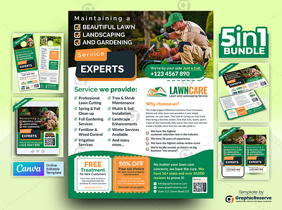 Lawn and Landscaping Service Marketing Material Bundle Canva instagram story banner landscaping door hanger landscaping eddm mailer landscaping eddm postcard landscaping flyer landscaping postcard landscaping social media banner lawn care canva design bundle lawn care eddm postcard lawn care flyer canva template lawn care instagram story banner