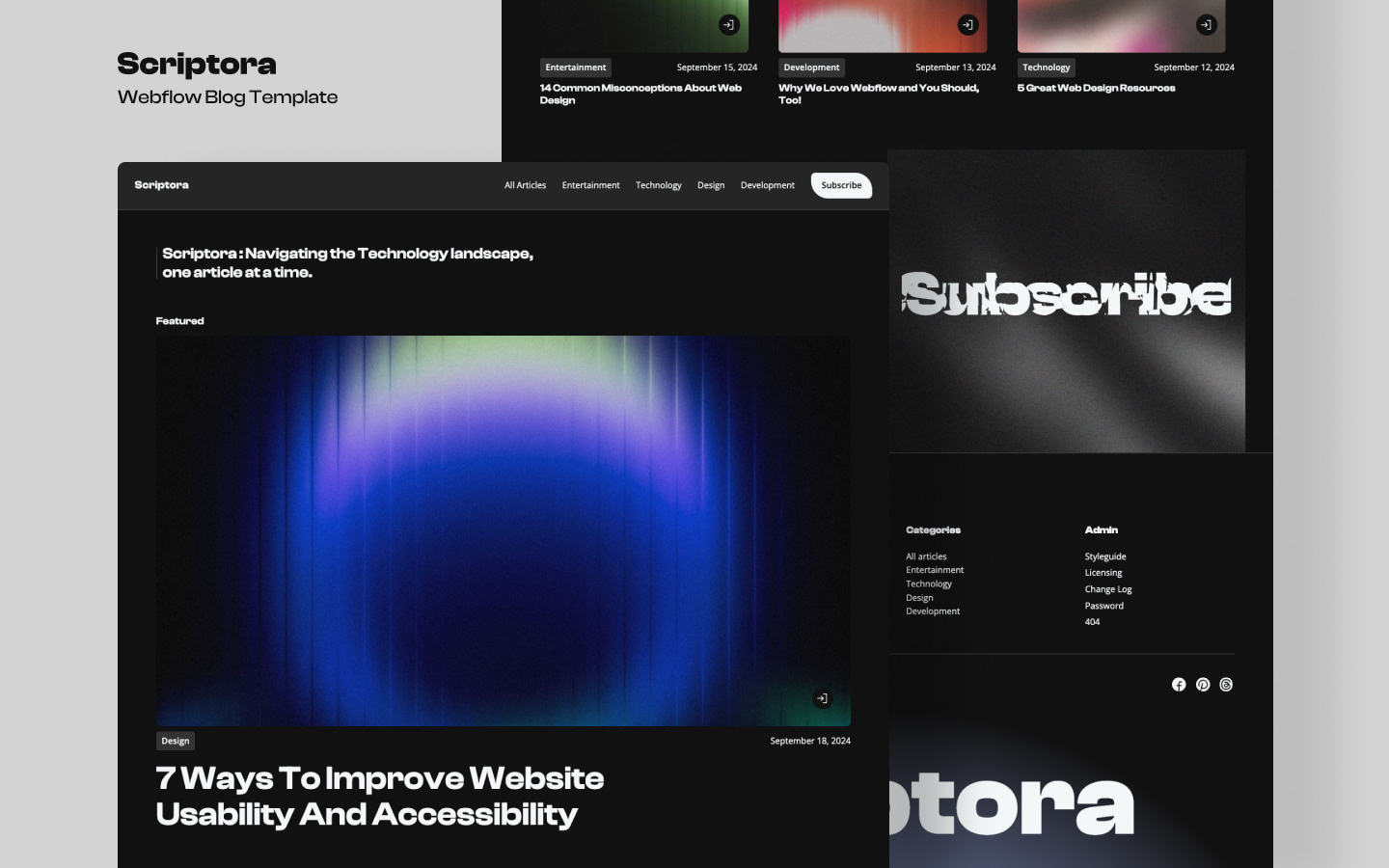 Scriptora - Tech Blog Webflow Template blog cloneable futuristic modern news site newsletter tech webflow webflow template