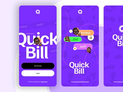 Splash and Onboarding screens for QuickBill (Fintech) branding graphic design ui