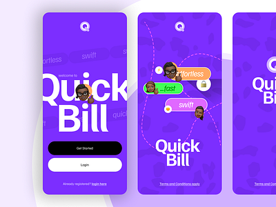 Splash and Onboarding screens for QuickBill (Fintech) branding graphic design ui