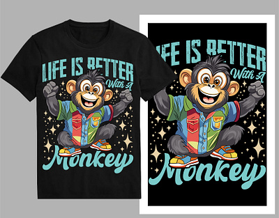 Life is better with a monkey t-shirt design cartoon drawing cartoon logo cartoon monkey chimpanzee coloring page funny gorilla mascot monkey monkey monkey logo monkey t shirt shirt streetwear t shirt design tee trendy t shirt tshirt typography urban wild