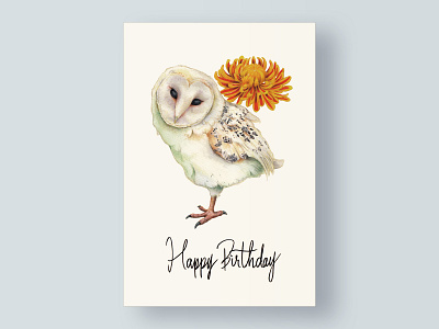 September Birthday Card Illustration animal birthday greeting card illustration owl postcard